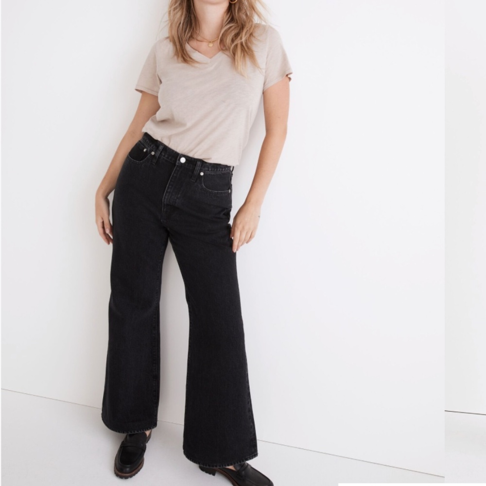 NWT New Madewell Baggy Flare Black Jeans 29 8 Lunar Wash High-Rise Wide